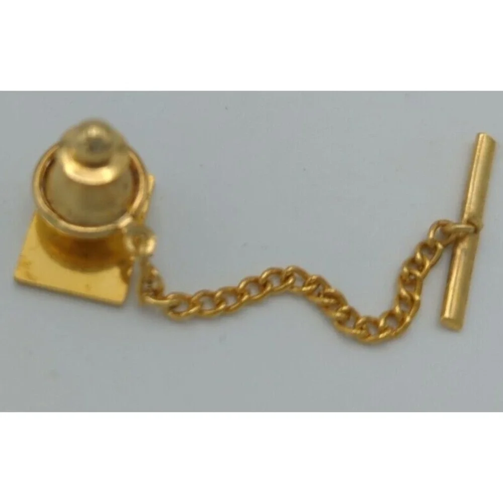 Vtg Realtor Tie Tack Pin  Chain And Bar Goldtone Blue Enamel Real‎ Estate